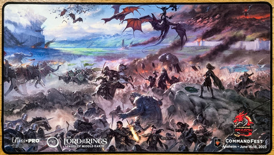 Batalla de los campos de Pelennor - Tyler Jacobson - CommandFest Anaheim 2023 - Bordado - Tapete de juego MTG
