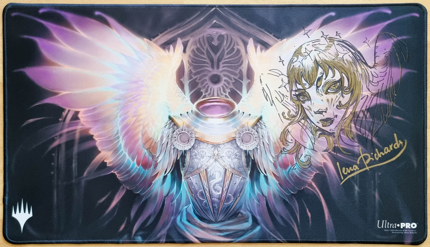 Celestial Armor - Olena Richards - Signed, Sketched & Stitched MTG Playmat
