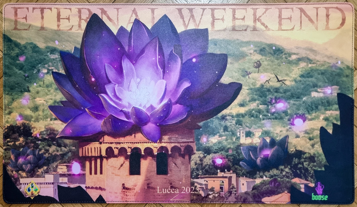 Lotus Field at Lucca's Tower - Domenico Cava - Eternal Weekend Lucca 2025 - Stitched MTG Playmat