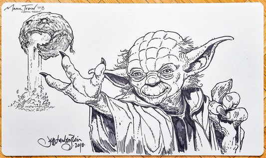 Yoda y Chaos Orb - Jeff Laubenstein y Mark Tedin - Eternal Weekend 2018 - Dibujado a mano y firmado por el artista - MTG Playmat