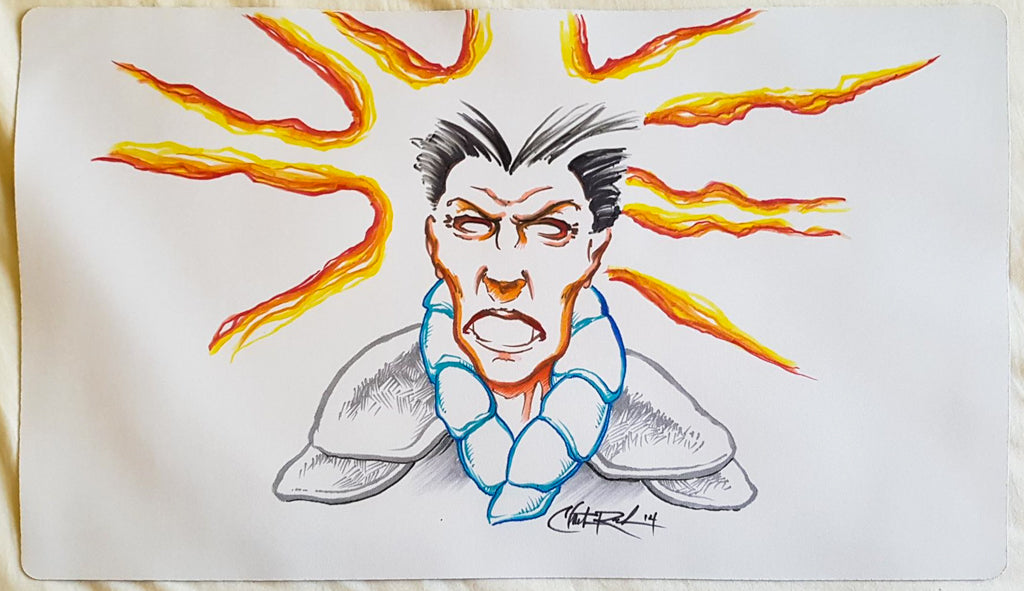 Brainstorm - Christopher Rush - Disegnato a mano e firmato dall'artista - Tappetino da gioco MTG