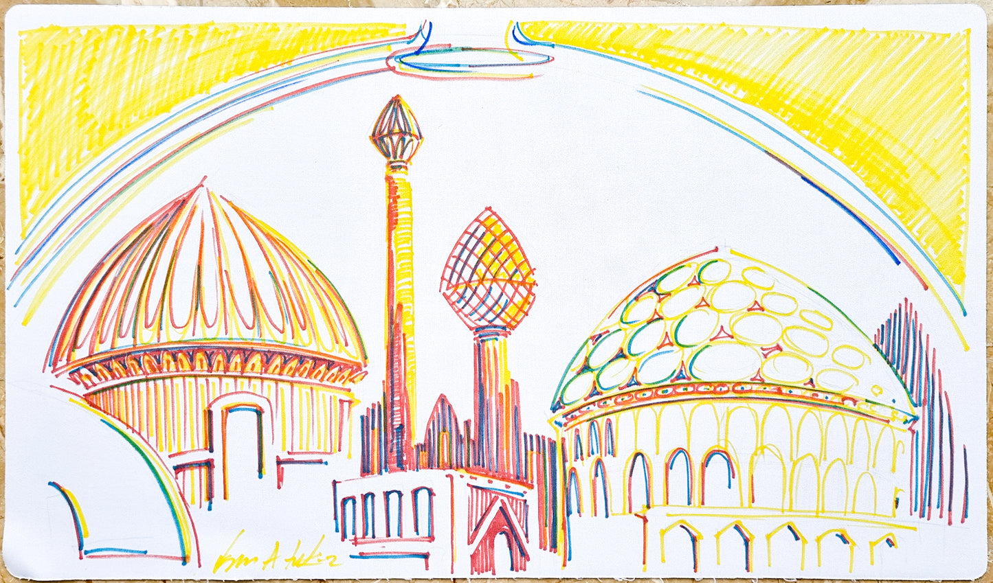City in a Bottle - Drew Tucker - Hand Drawn & Signed by the Artist - MTG Playmat