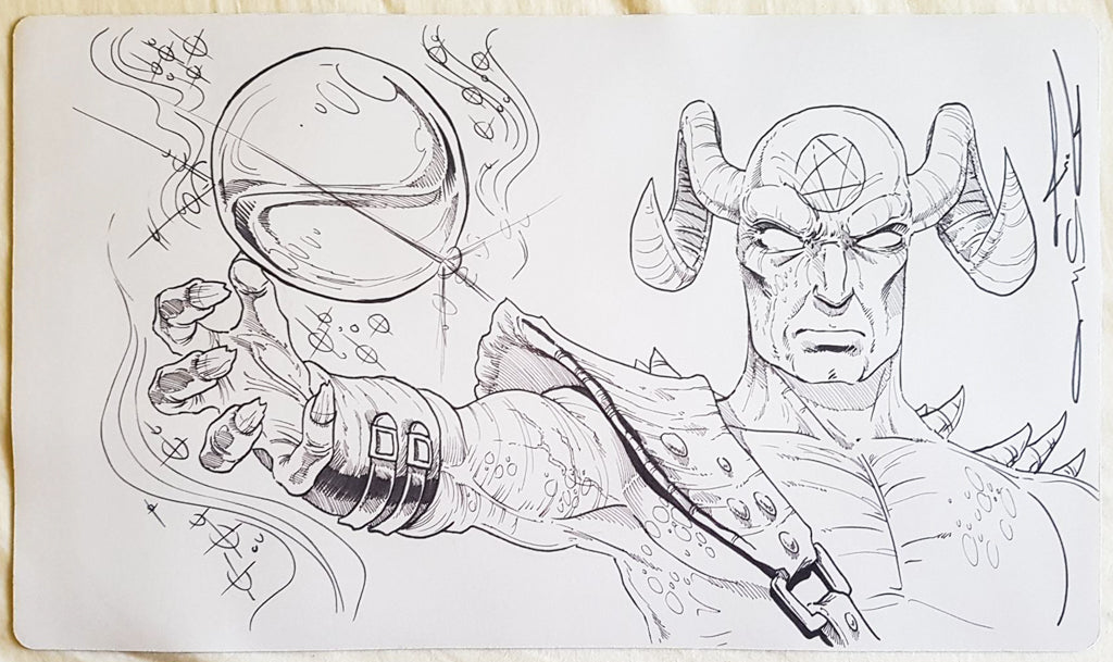 Tutor demoníaco y manipulador helado: dibujado a mano y firmado por el artista - Tapete de juego MTG