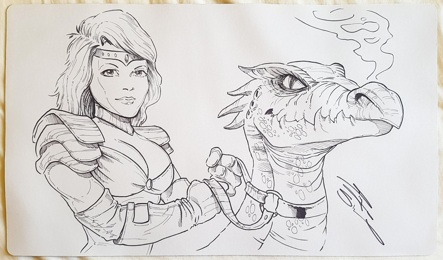 Serra cavalca un drago - Disegnato a mano e firmato da Douglas Shuler - Tappetino da gioco MTG