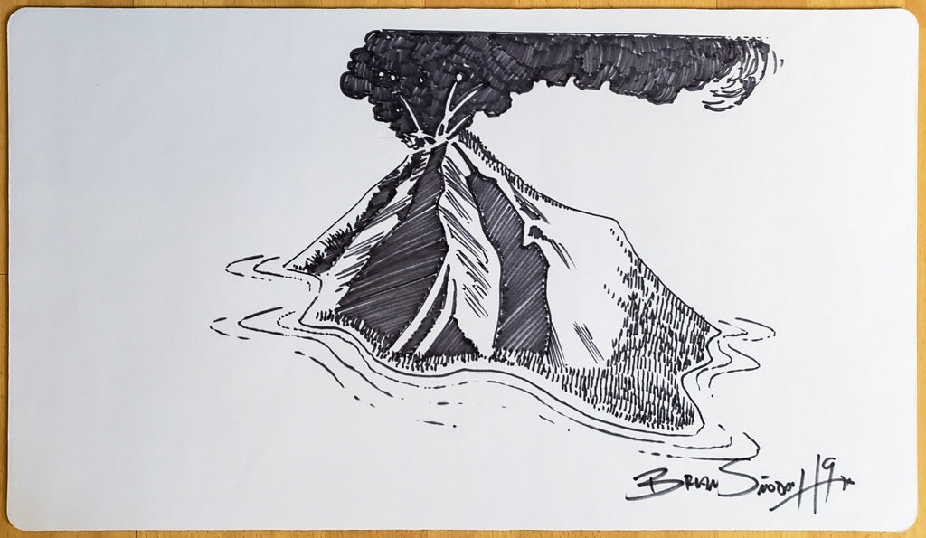 Isola vulcanica (v2) - Disegnata a mano e firmata dall'artista - Tappetino da gioco MTG