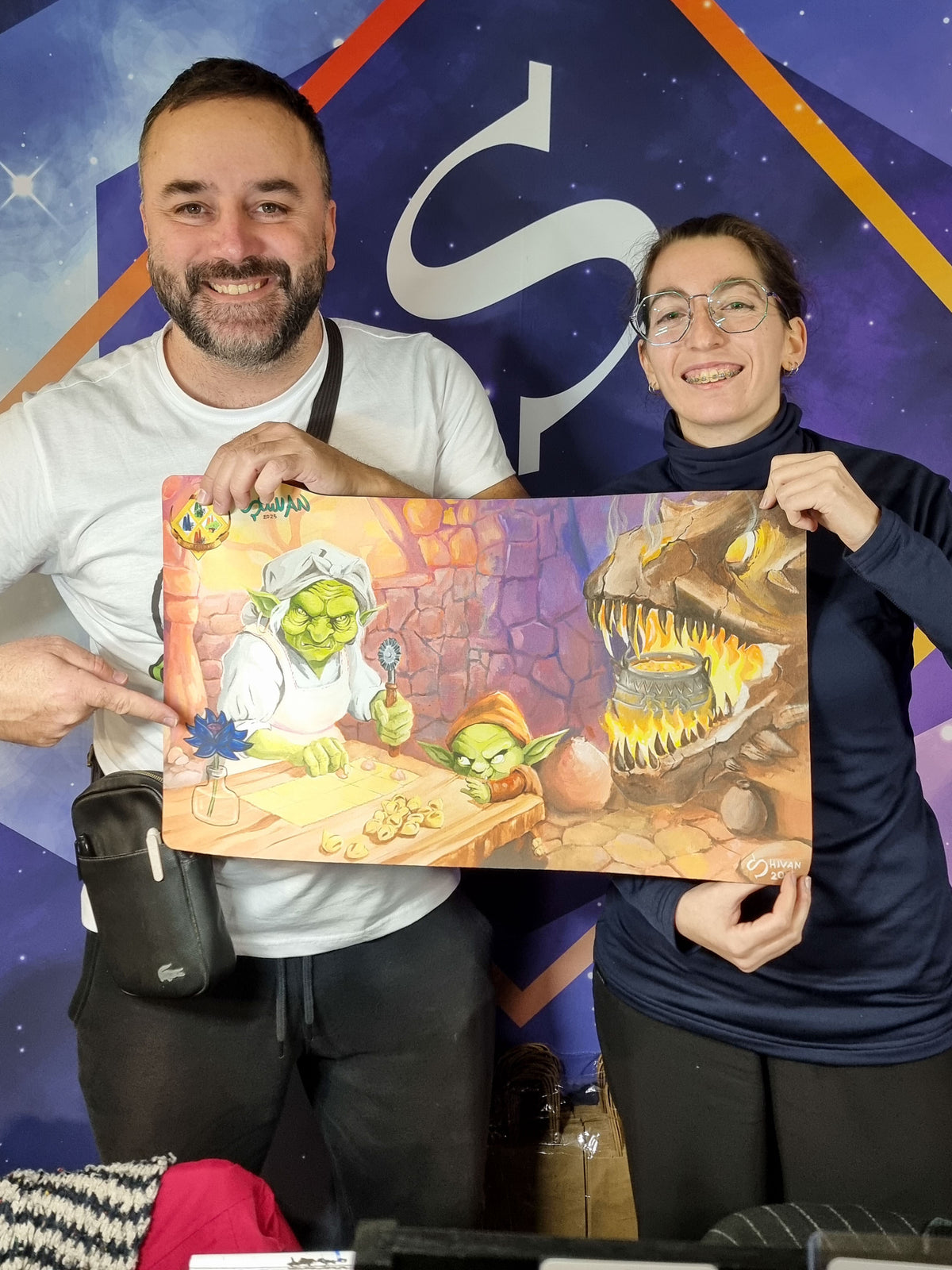 Filippo Lietti, owner of MTGPlaymats, with Annalisa Forghieri.