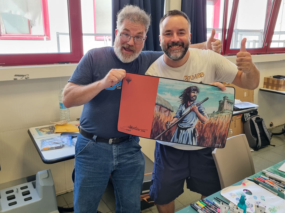 Filippo Lietti, owner of MTGPlaymats, with Jeff A. Menges.