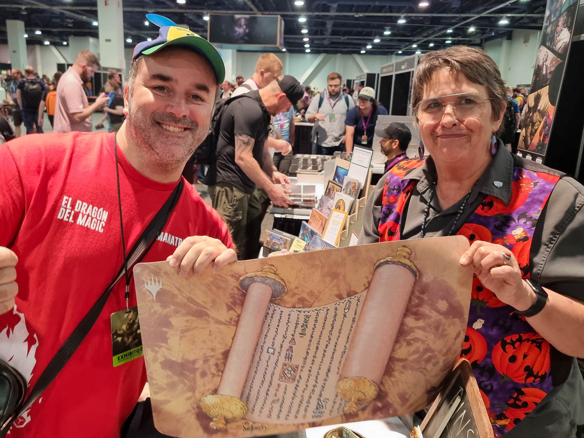Filippo Lietti, owner of MTGPlaymats, with Liz Danforth.