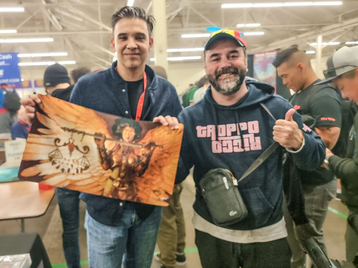 Filippo Lietti, owner of MTGPlaymats, with Randy Gallegos.