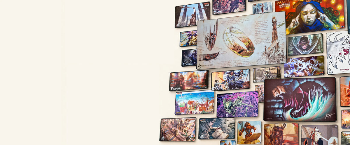Collage of original Magic: The Gathering playmats
