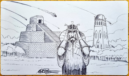 Ancestral Recall & Urza's Tower - Mark Poole - Hand Drawn & Signed by the Artist - MTG Playmat