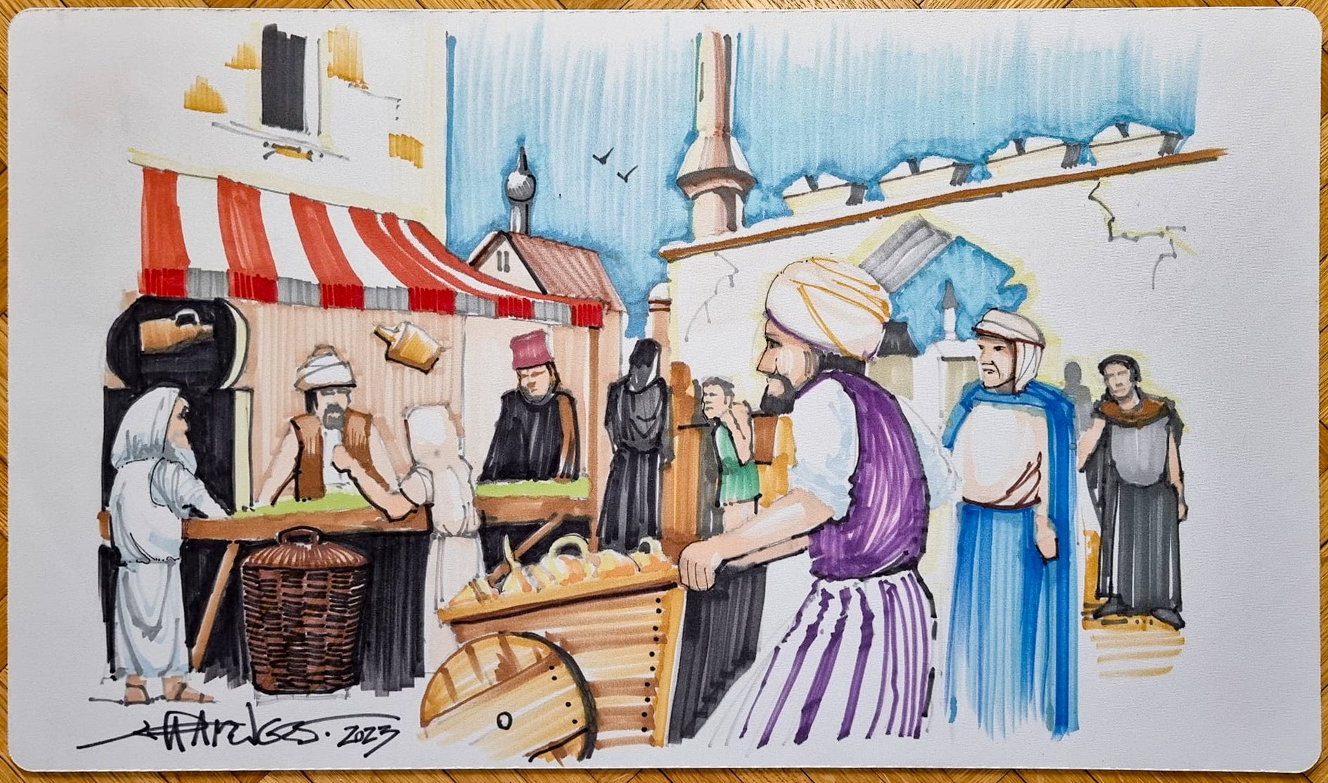 Bazaar of Baghdad [Version 5] - Jeff A. Menges - Hand Drawn & Signed by the Artist - MTG Playmat