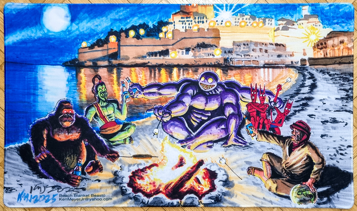 Beach Blanket Beasto - Ken Meyer Jr. - Color Stitched & Signed MTG Playmat