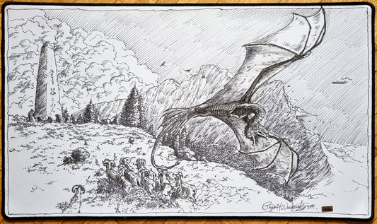 Dragon, Goats and Monolith - Bryon Wackwitz - Hand Drawn & Signed by the Artist - MTG Playmat