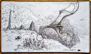 Dragon, Goats and Monolith - Bryon Wackwitz - Hand Drawn & Signed by the Artist - MTG Playmat