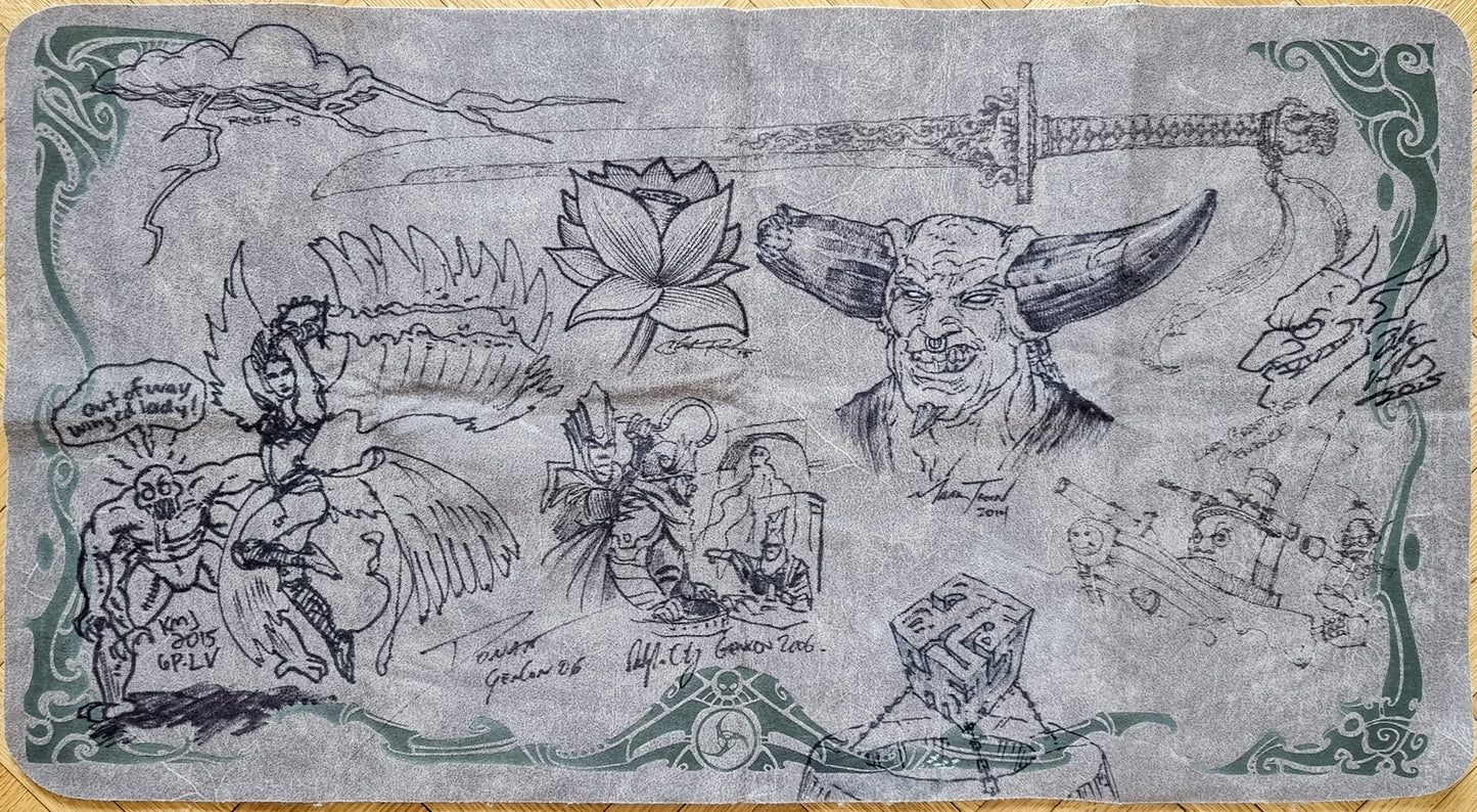 Elemental Obsidian Vx 2005 - Khalsa Brain Games - Sketched and Signed by Many Amazing Artists - MTG Playmat