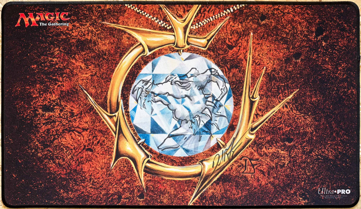 Mox Diamond - Dan Frazier - Signed, Sketched [V1] & Stitched MTG Playmat