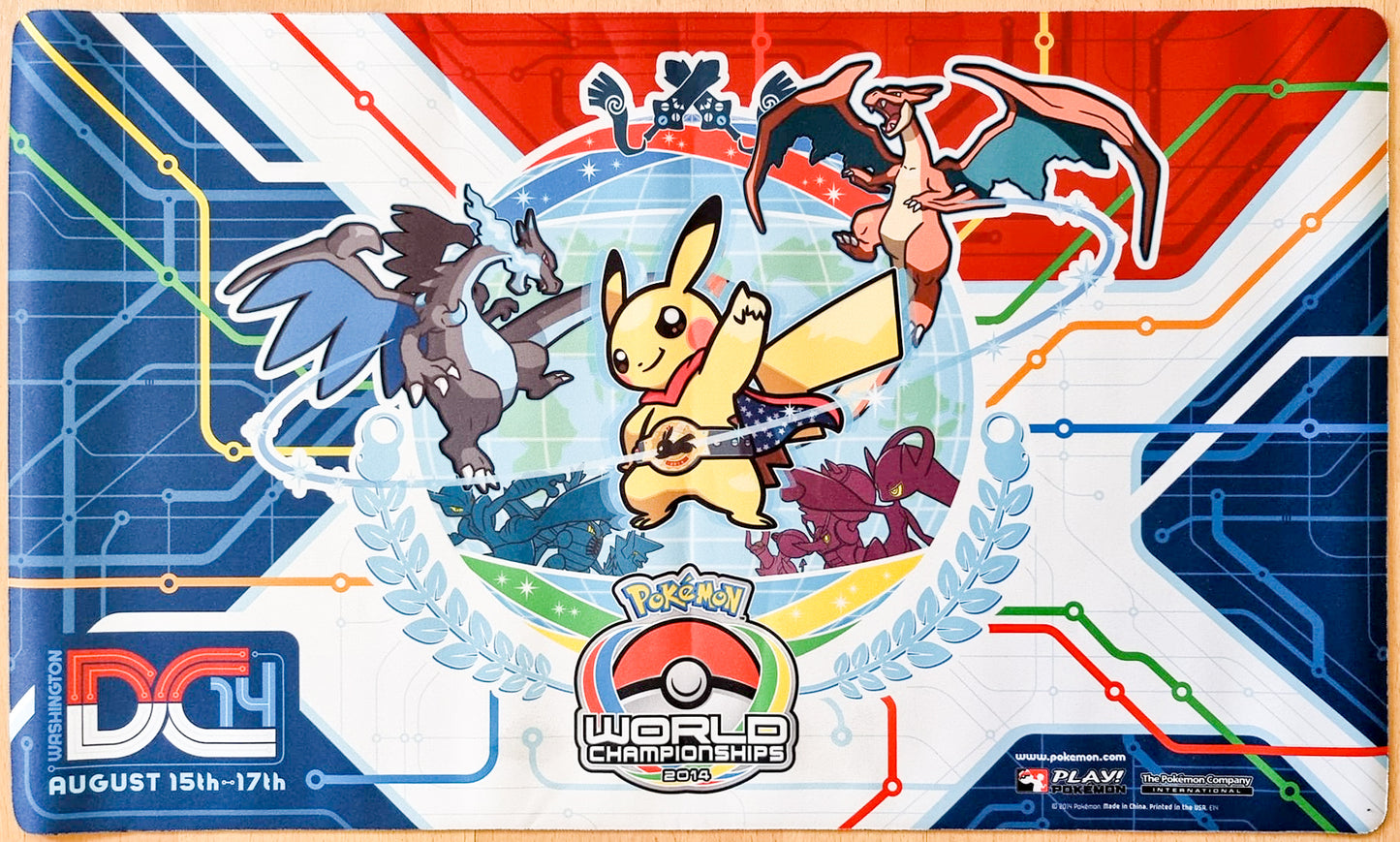 Pikachu, Mega Charizard X and Mega Charizard Y - Pokémon World Championships Washington D.C. 2014 - Pokémon Playmat