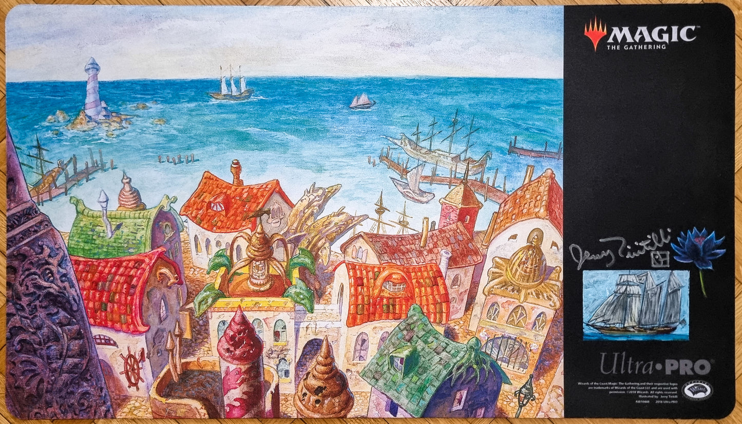 Rishadan Port [Black Lotus & Ship] - Jerry Tiritilli - Signed & Sketched MTG Playmat