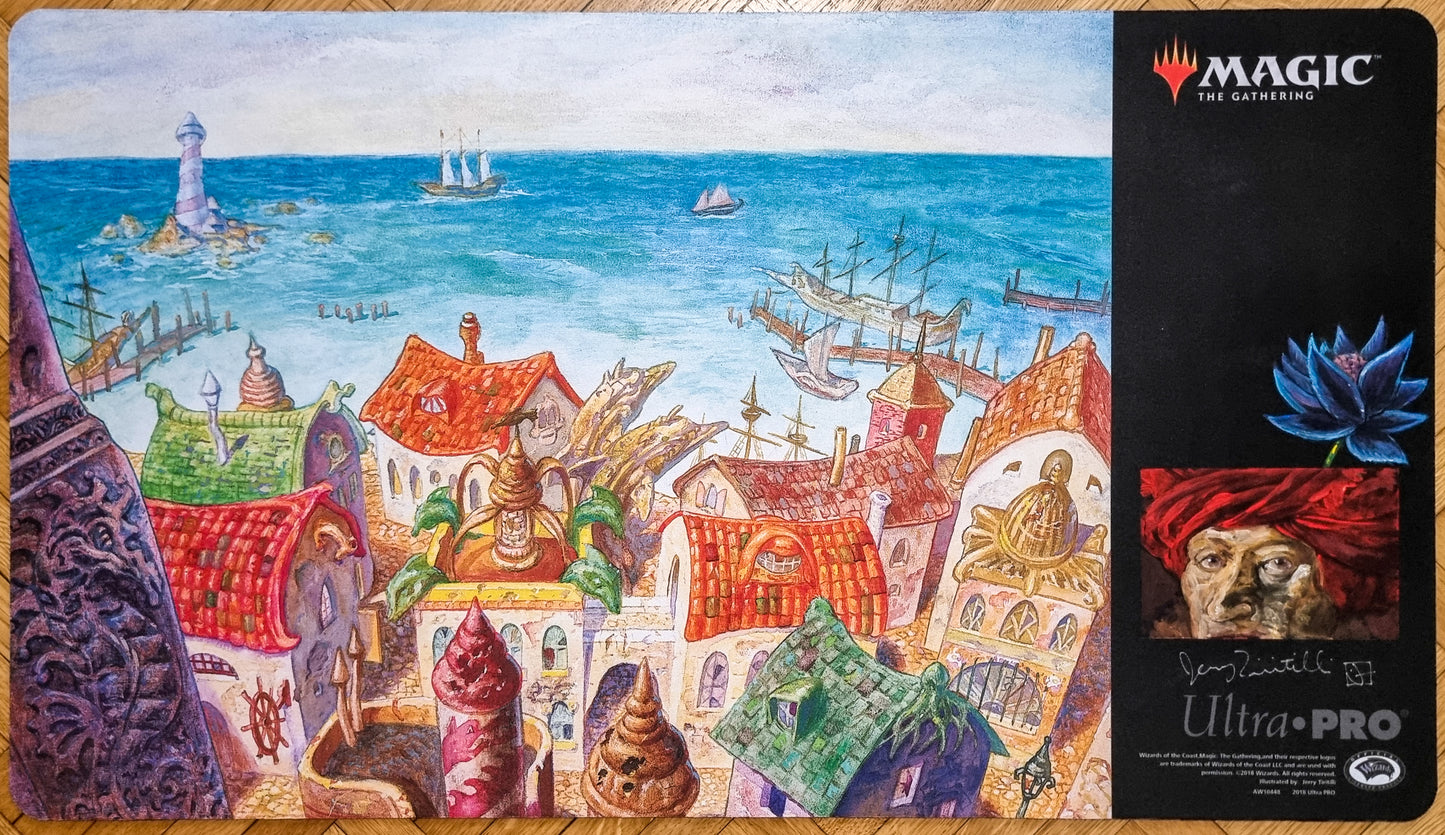 Rishadan Port [Black Lotus & Turban Man] - Jerry Tiritilli - Signed & Sketched MTG Playmat
