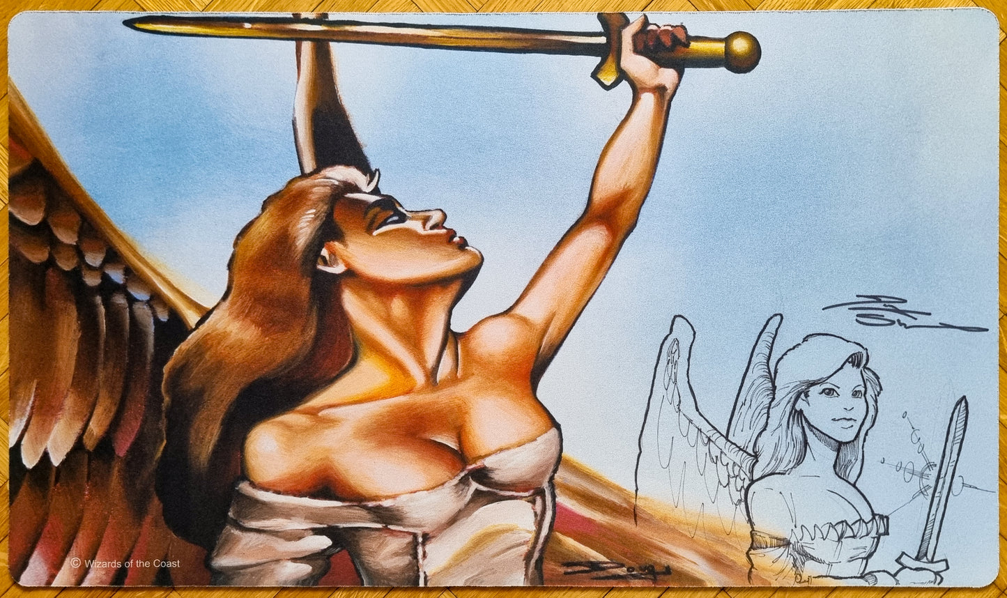Serra Angel [Versione 2] - Douglas Shuler - Firmato dall'artista - Abbozzato - Tappetino da gioco MTG