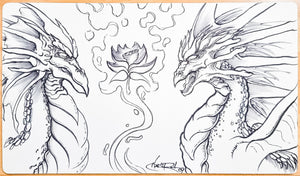 Shichifukujin Dragons Admiring the Black Lotus - Christopher Rush - Hand Drawn & Signed by Artist - MTG Playmat