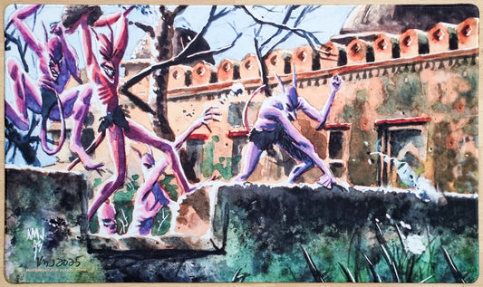 Stone-Throwing Devils - Ken Meyer Jr. - Color Stitched & Signed MTG Playmat