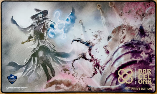 The mysterious blue Wizard against Tezzeret - Marcos Raya Delgado - MagicCon Barcelona 2023 - Embroidered - MTG Playmat