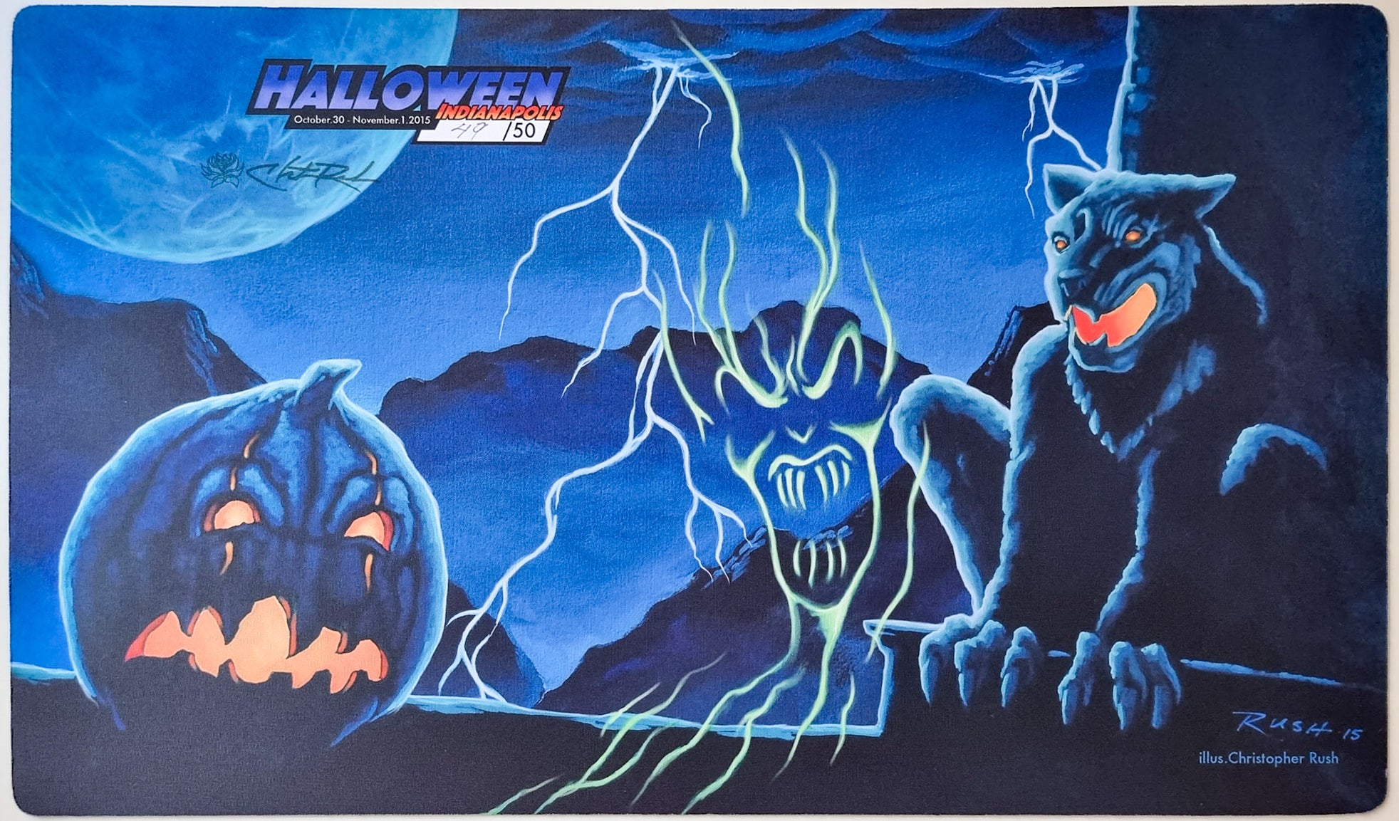 All Hallow's Eve - Christopher Rush - Grand Prix Indianapolis 2015 - Stamped by the Artist - Limited Edition [49/50] - MTG Playmat