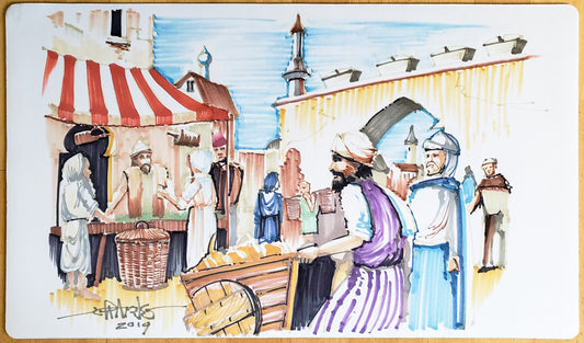 Bazar de Bagdad - Jeff A. Menges - Dibujado a mano y firmado por el artista - Tapete de juego MTG