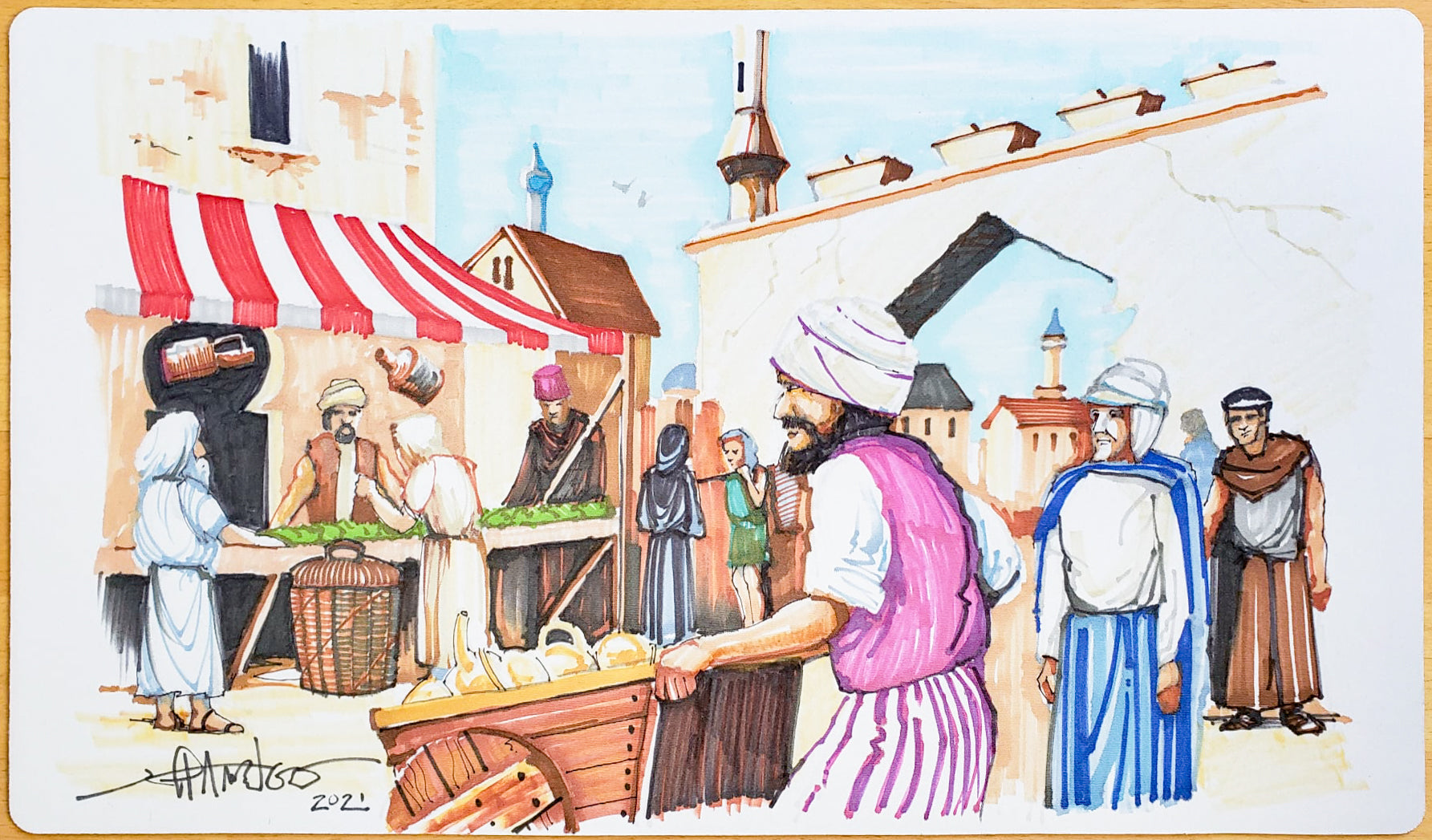 Bazaar of Baghdad [Version 2] - Jeff A. Menges - Hand Drawn & Signed by the  Artist - MTG Playmat