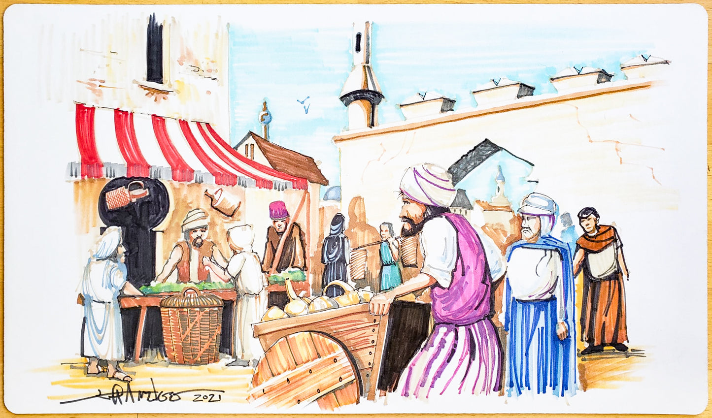 Bazaar of Baghdad [Version 3] - Jeff A. Menges - Hand Drawn & Signed by the Artist - MTG Playmat