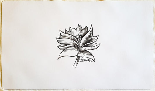 Black Lotus - Christopher Rush - Dibujado a mano y firmado por el artista - Tapete de juego MTG
