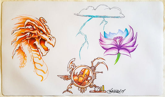 Black Lotus, Shichifukujin Dragon & Brass Man - Christopher Rush - Hand Drawn & Signed by Artist - MTG Playmat