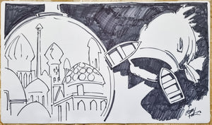 City in a Bottle & Dandân - Drew Tucker - Hand Drawn & Signed by the Artist - MTG Playmat