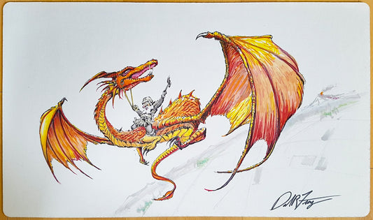 Dwarf Riding a Dragon - Dan Frazier - Signed by Artist - Hand Drawn - MTG Playmat