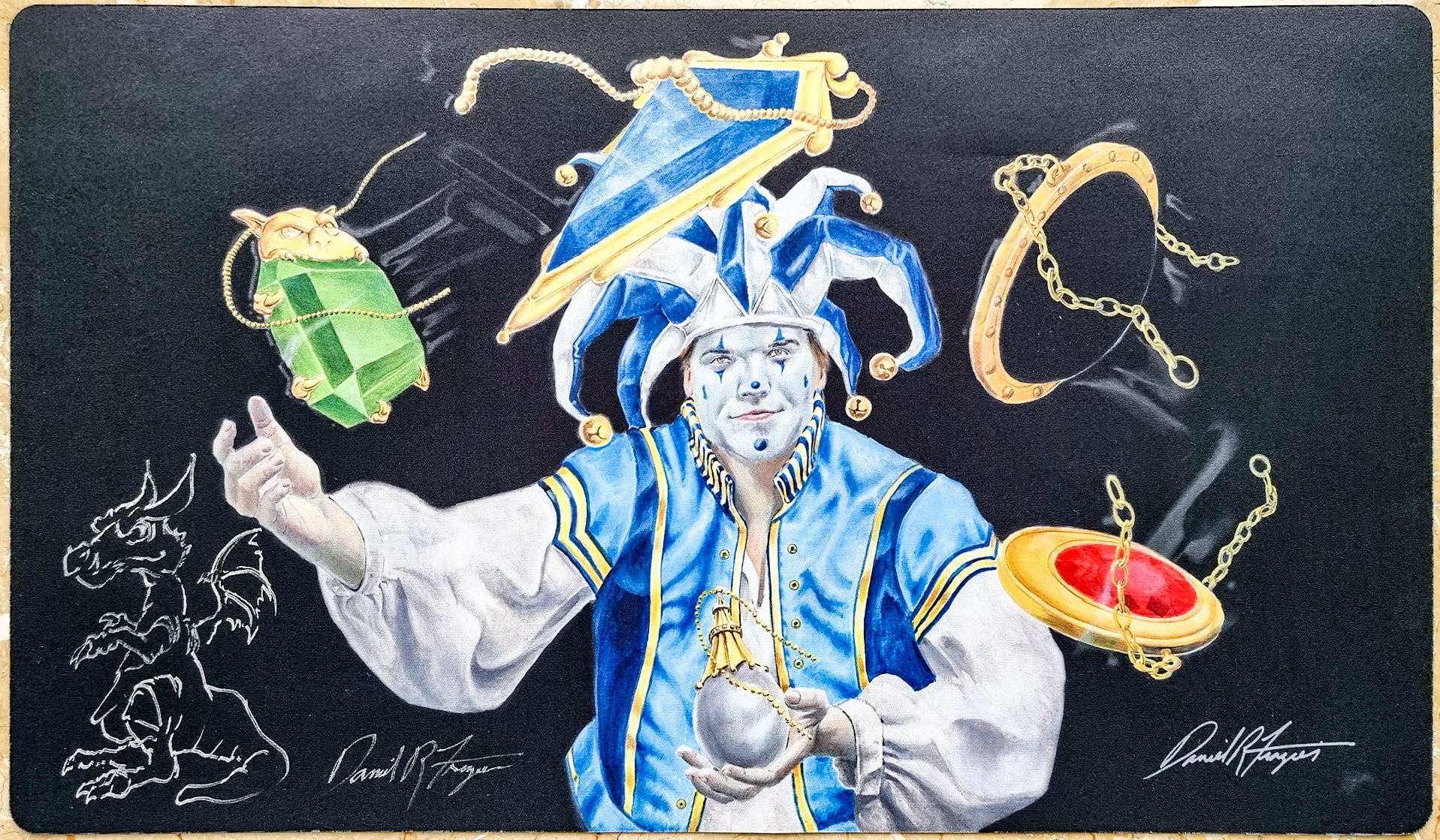 Jester's Moxen - Dan Frazier - Signed by the Artist - Sketched - MTG Playmat