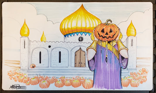 Biblioteca de Alejandría, edición de Halloween: dibujada a mano y firmada por el artista - Tapete de juego MTG