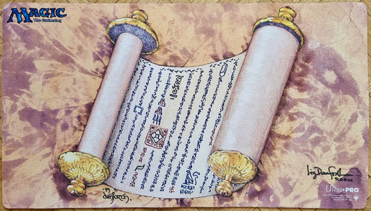 Pergamino del comerciante [versión con el logotipo de Old Magic] - Liz Danforth - Firmado por el artista - Tapete de juego MTG