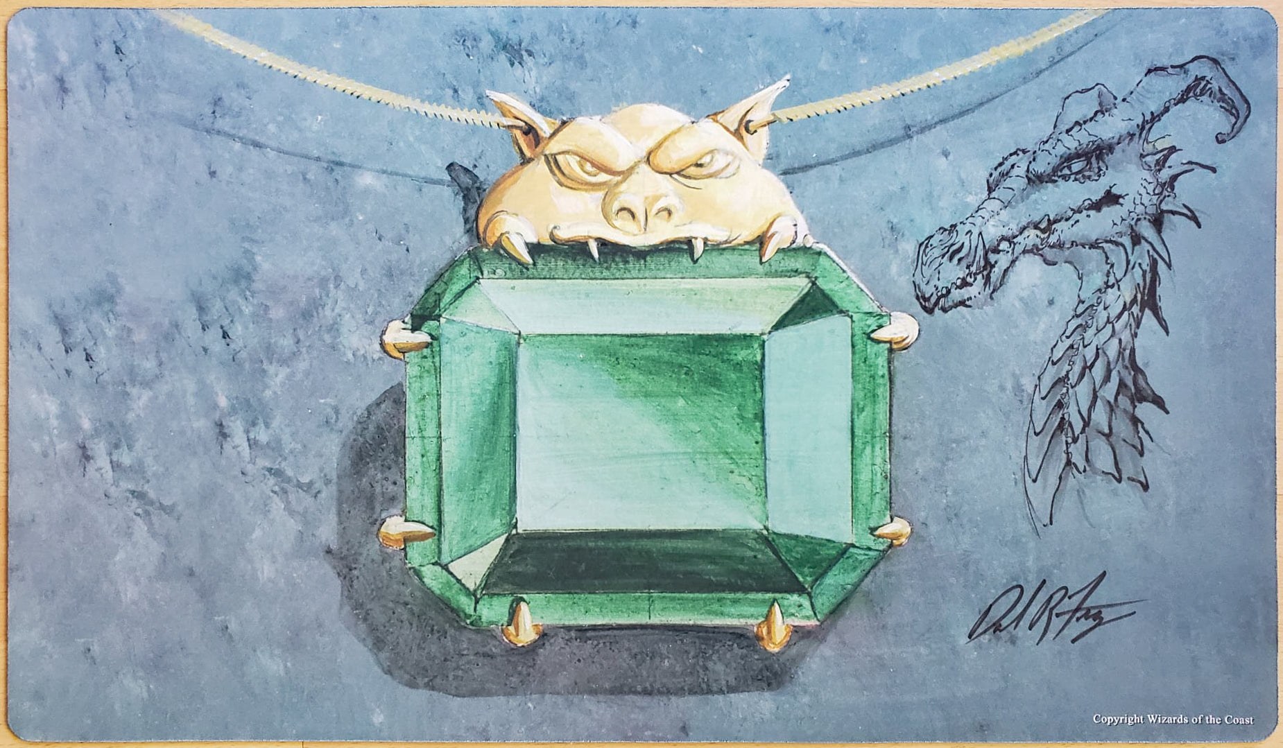 Mox Emerald [Version 2] - Dan Frazier - Signed by the Artist - Sketched - MTG Playmat