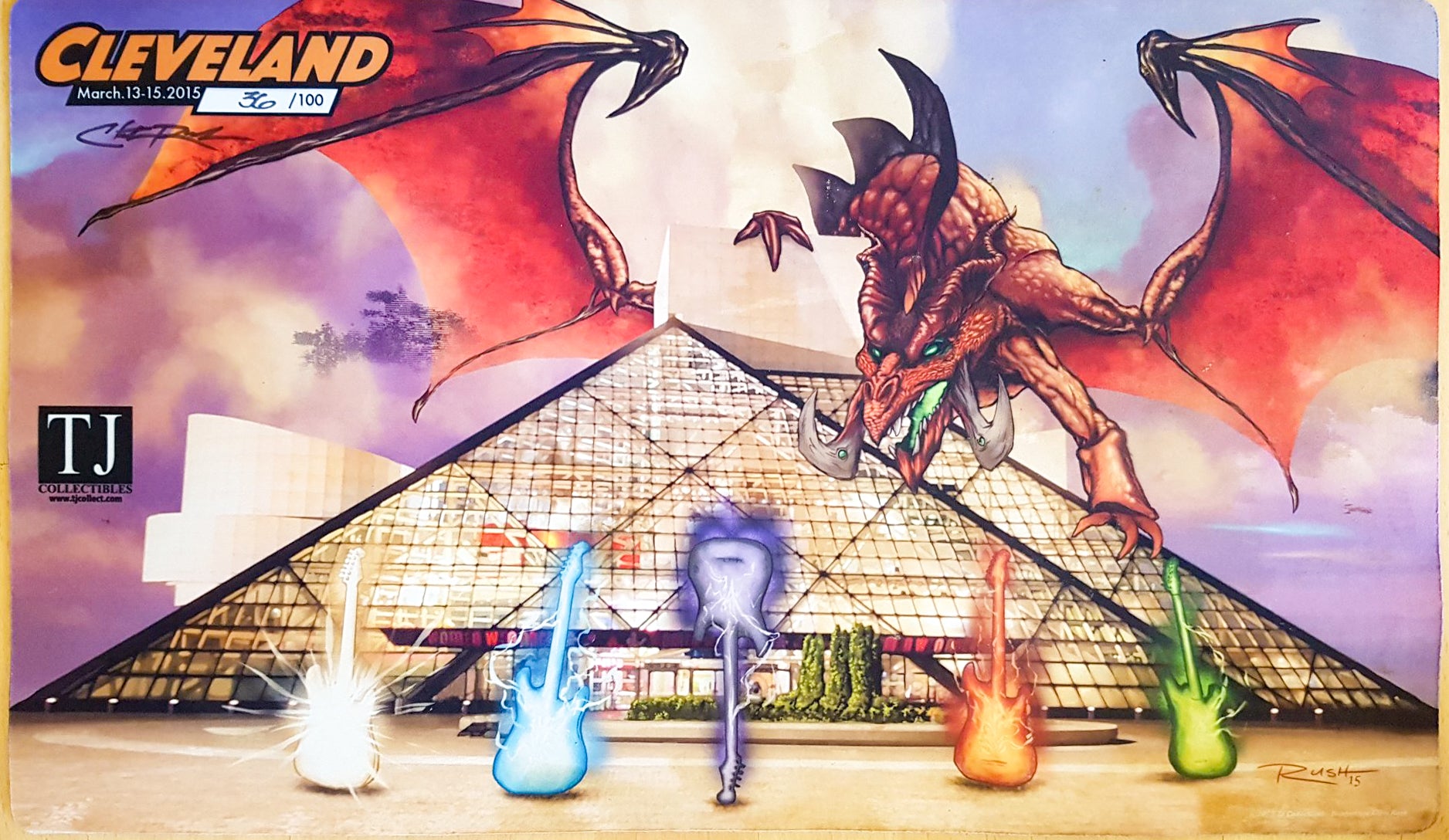Rock & Roll Hall of Fame Dragon - Christopher Rush - Grand Prix Cleveland 2015 - Signed by the Artist - Limited Edition [36/100] - MTG Playmat