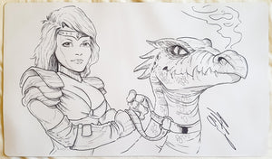 Serra riding a dragon - Hand Drawn & Signed by Douglas Shuler - MTG Playmat