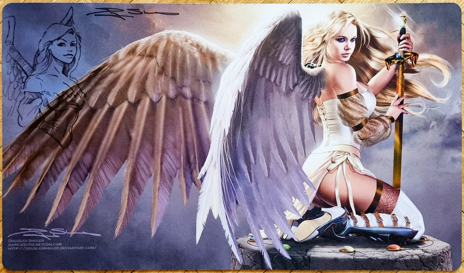 Sexy Serra Angel - Douglas Shuler - Sketched - Signed by the Artist - MTG Playmat