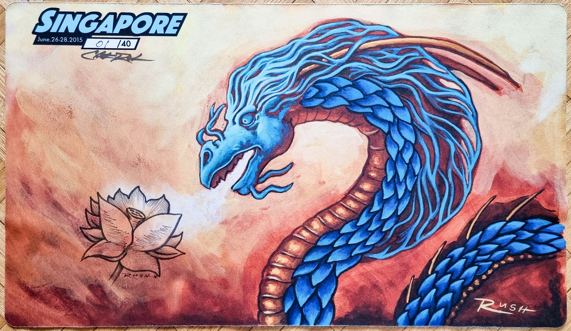 Shichifukujin Dragon - Christopher Rush - Grand Prix Singapore 2015 - Signed by the Artist - Limited Edition - Sketched - MTG Playmat