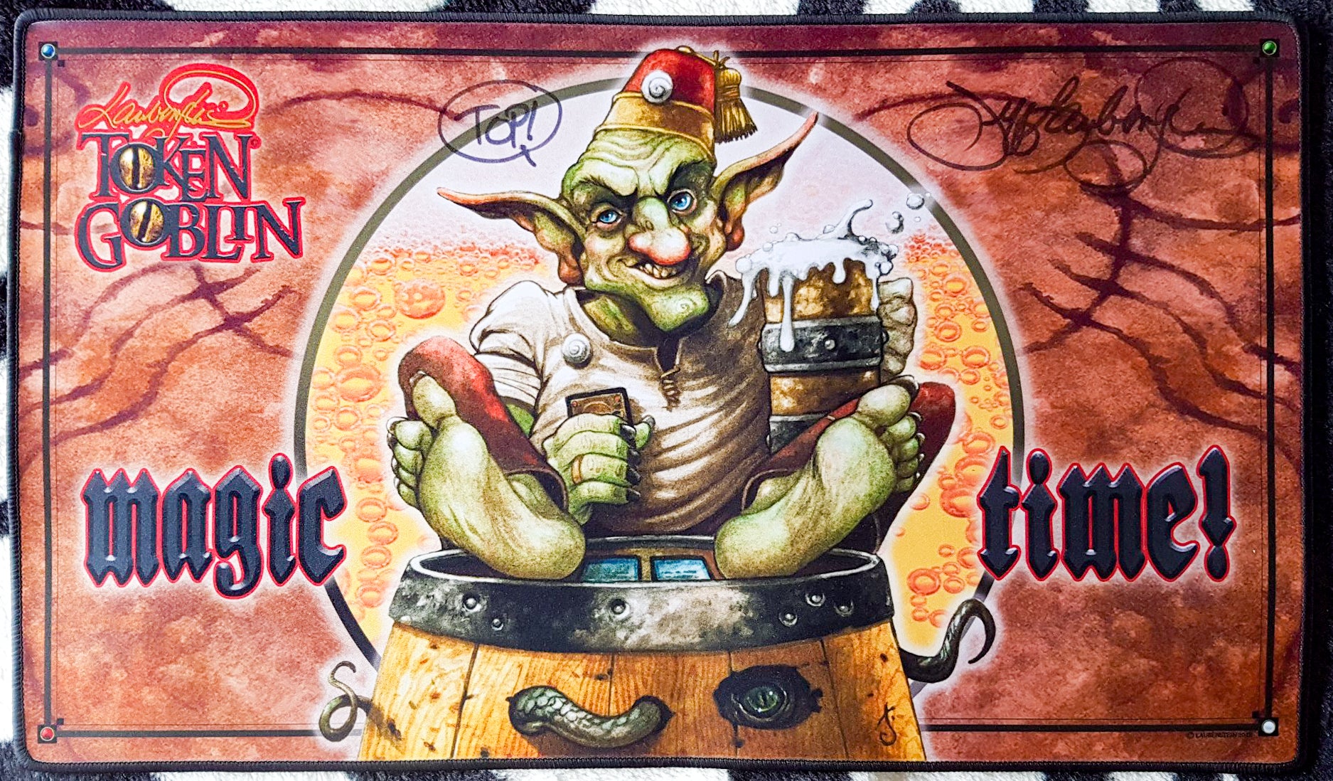 Token Goblin - Magic Time! - Jeff Laubenstein - Signed by the Artist - Embroidered - MTG Playmat