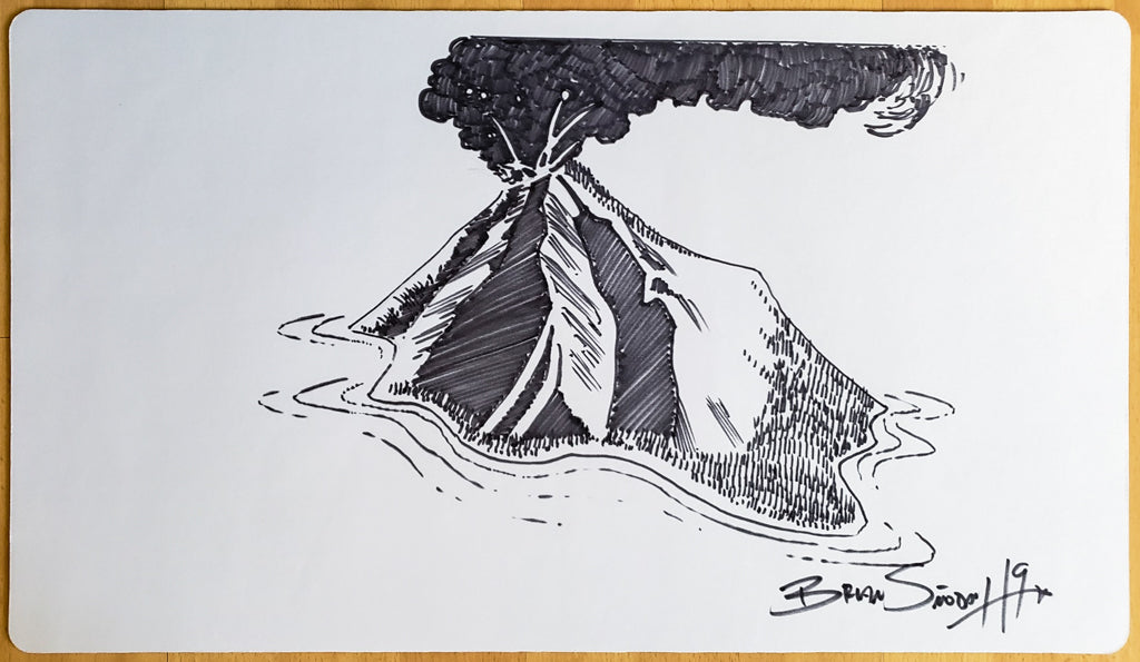 Volcanic Island (v2) - Hand Drawn & Signed by Artist - MTG Playmat
