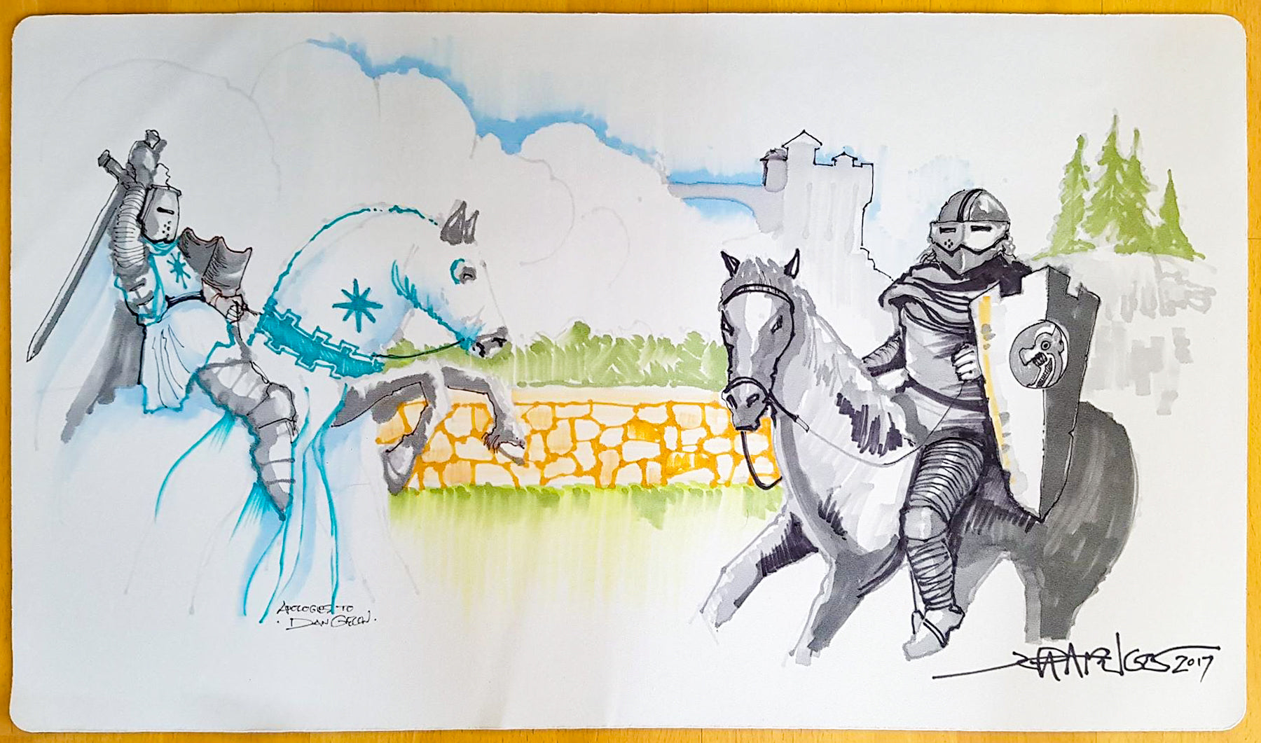 White Knight & Black Knight [Version 2] - Jeff A. Menges - Hand Drawn - Signed by the Artist - MTG Playmat