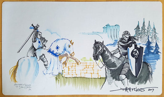 Caballero blanco y caballero negro: dibujados a mano y firmados por el artista - Tapete de juego MTG